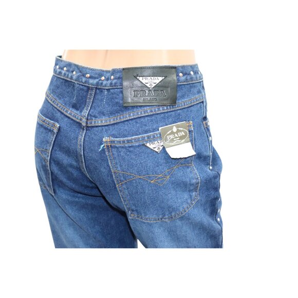 DESIGNER style High Waist Studded Rhinestone Denim Jeans Bootleg 30 - Picture 8 of 9